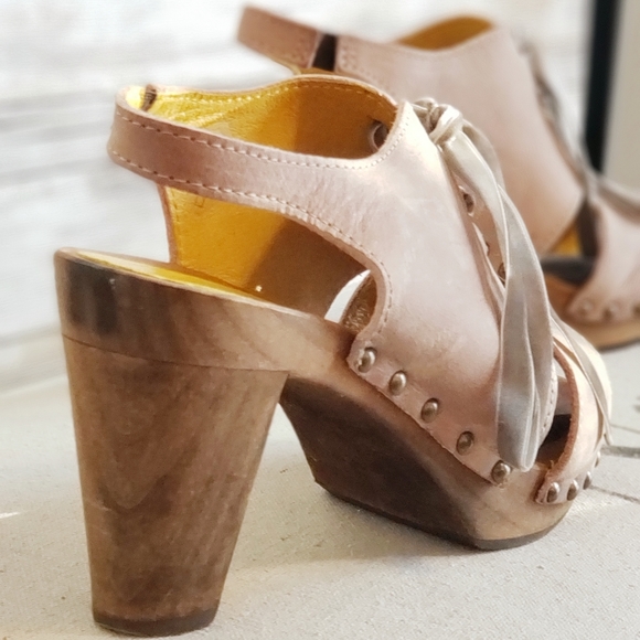 Sanita Leather Lace up Wooden Slingback Heels EU39 - Picture 3 of 8